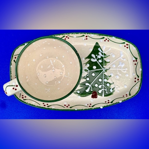 1998 Vintage Expressly Yours Green Sponge Trim Snowman Plate & Mug Set - Picture 4 of 12